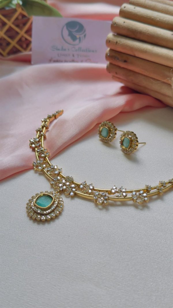 Premium Antique Gold Ad Necklace(Aqua Green)