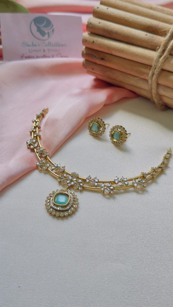 Premium Antique Gold Ad Necklace(Aqua Green) - Image 3