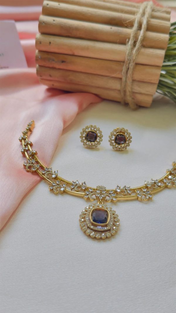 Premium Antique Gold Ad Necklace(Indigo Blue)