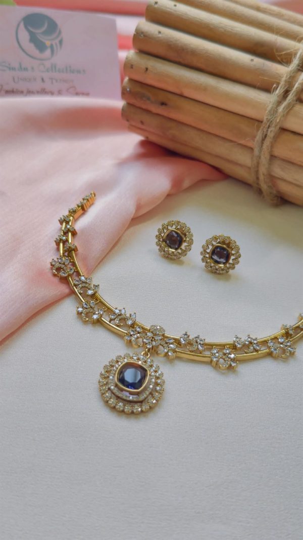 Premium Antique Gold Ad Necklace(Indigo Blue) - Image 2