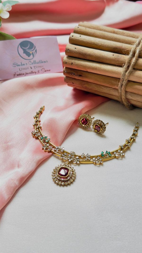 Premium Antique Gold Ad Necklace(Red)