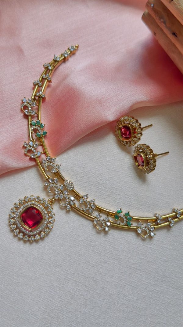 Premium Antique Gold Ad Necklace(Red) - Image 2