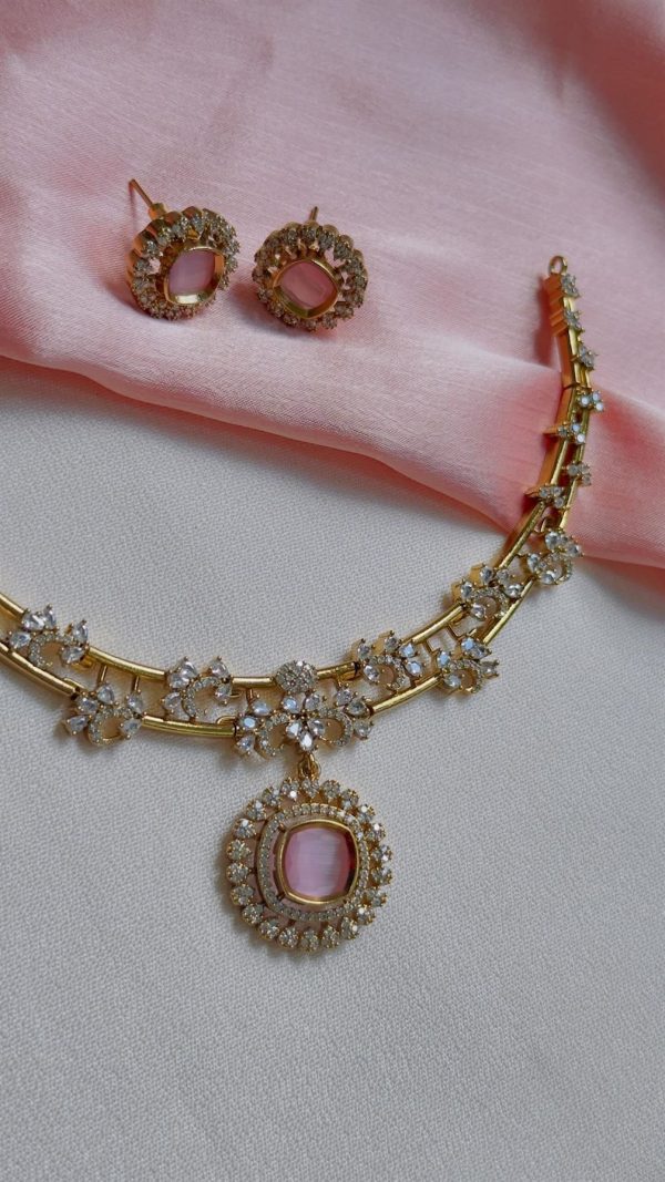Premium Antique Gold Ad Necklace(Flamingo Pink) - Image 3