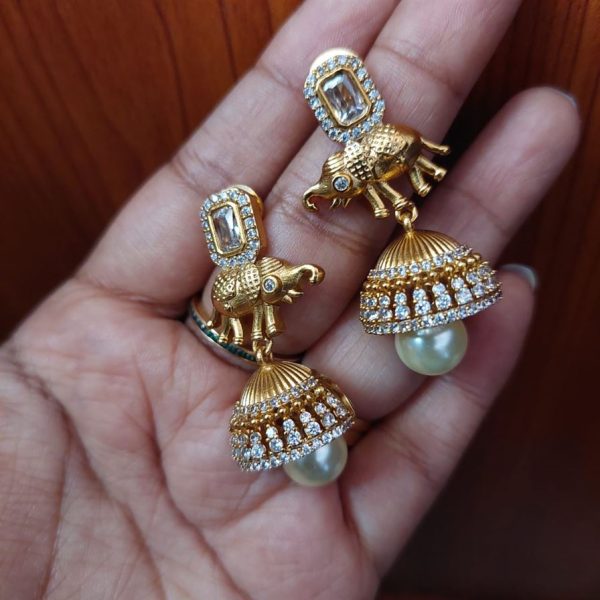 Premium Quality Antique Gold Elephant Jhumkas
