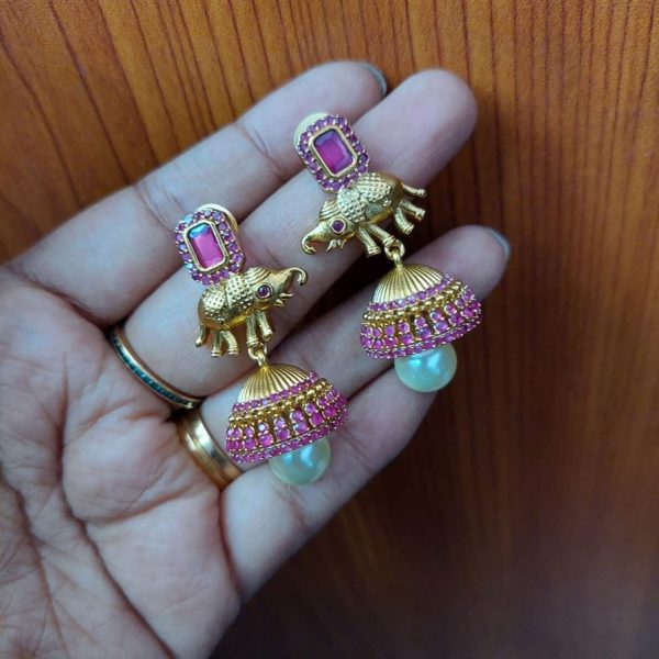 Premium Quality Antique Gold Elephant Jhumkas