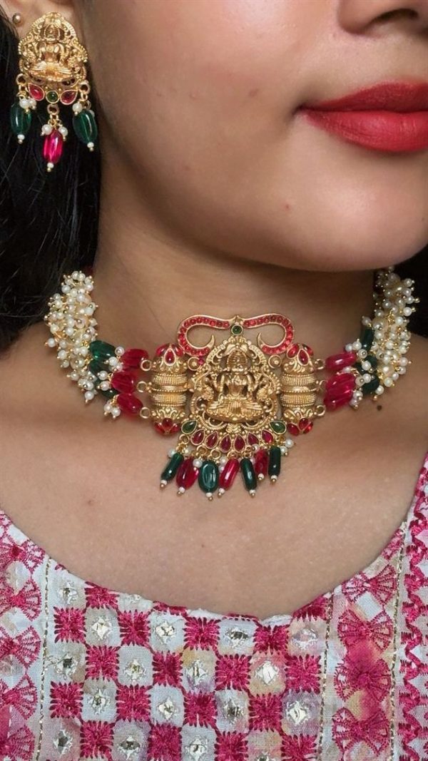 Premium pearl Luxmi necklace choker with earrings