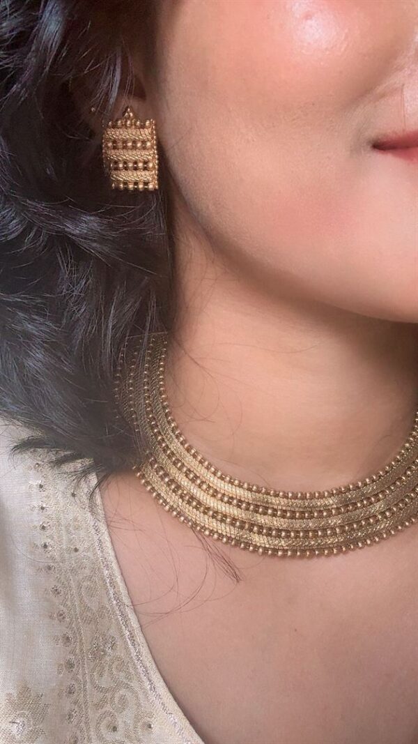 Copper gold necklace with earrings